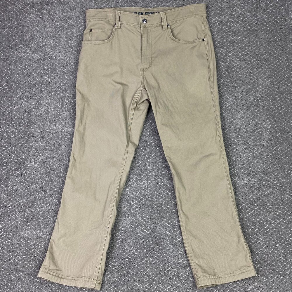 Duluth Trading Co Flex Fire Hose Pants Men's 34 x 28 Slim Fit Khaki Tan Stretch